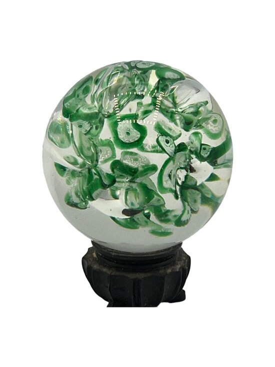 Unmarked Other - Vintage Clear Art Glass Paperweight Green Controlled Bubble Abstract Sphere
